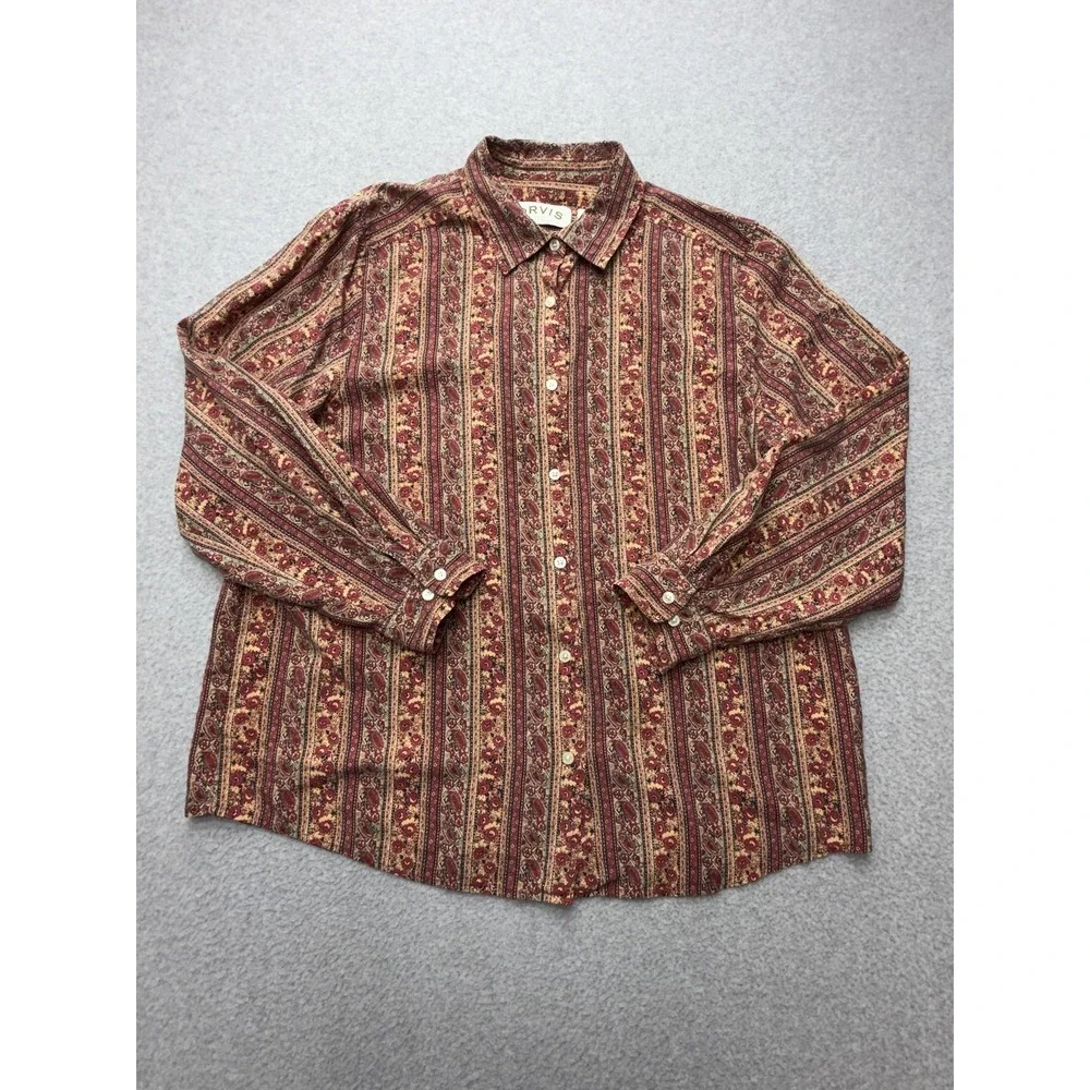 Orvis Shirt Womens XL Red Paisley Silk Long Sleeve Button Casual Allover Print